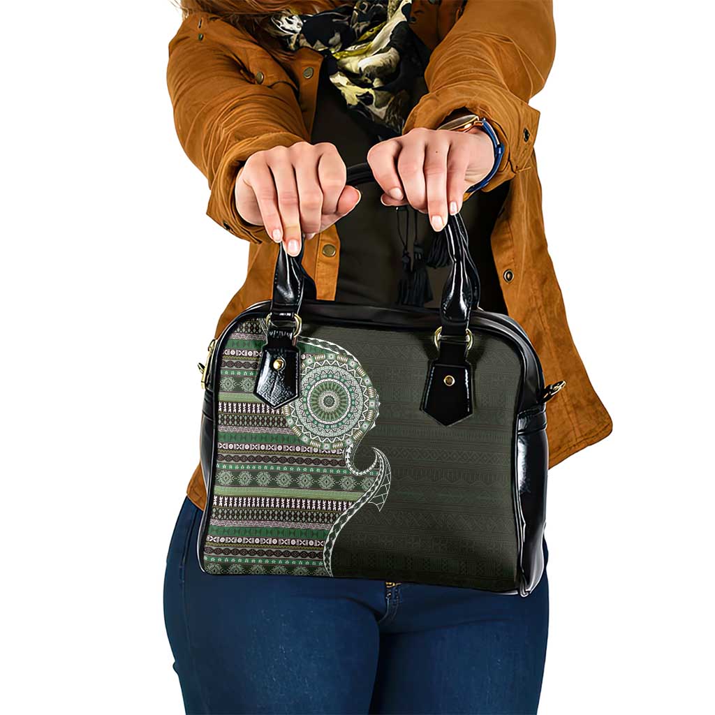 Fijian Masi Tribal Tattoos Art Pattern Shoulder Handbag Green Color Half Style LT03 One Size Green - Polynesian Pride