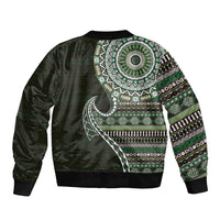 Fijian Masi Tribal Tattoos Art Pattern Sleeve Zip Bomber Jacket Green Color Half Style LT03 - Polynesian Pride