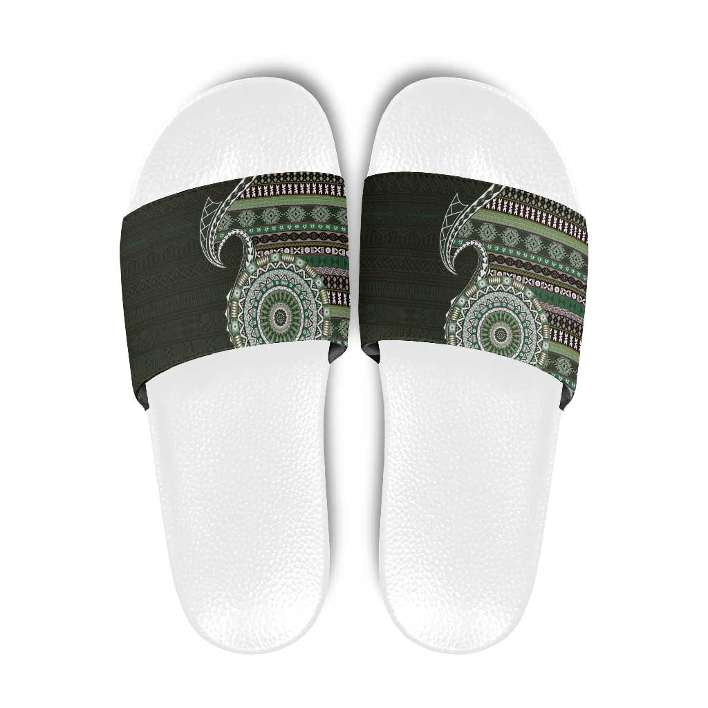 Fijian Masi Tribal Tattoos Art Pattern Slide Sandals Green Color Half Style LT03 Green - Polynesian Pride