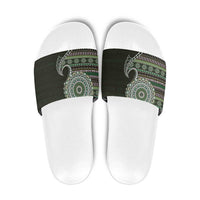 Fijian Masi Tribal Tattoos Art Pattern Slide Sandals Green Color Half Style LT03 Green - Polynesian Pride