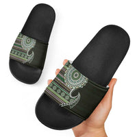 Fijian Masi Tribal Tattoos Art Pattern Slide Sandals Green Color Half Style LT03 - Polynesian Pride