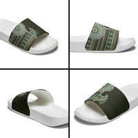 Fijian Masi Tribal Tattoos Art Pattern Slide Sandals Green Color Half Style LT03 - Polynesian Pride