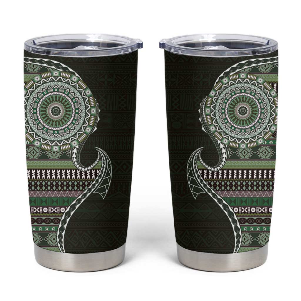Fijian Masi Tribal Tattoos Art Pattern Tumbler Cup Green Color Half Style LT03 Green - Polynesian Pride