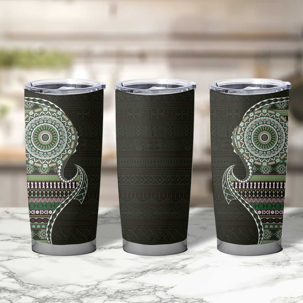 Fijian Masi Tribal Tattoos Art Pattern Tumbler Cup Green Color Half Style LT03 - Polynesian Pride