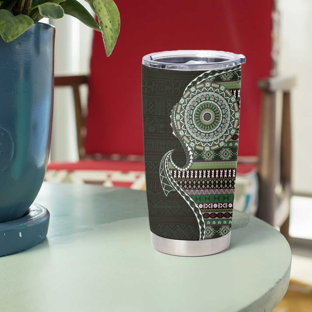 Fijian Masi Tribal Tattoos Art Pattern Tumbler Cup Green Color Half Style LT03 - Polynesian Pride