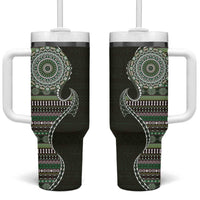 Fijian Masi Tribal Tattoos Art Pattern Tumbler With Handle Green Color Half Style LT03 One Size: 40 oz Green - Polynesian Pride