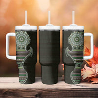 Fijian Masi Tribal Tattoos Art Pattern Tumbler With Handle Green Color Half Style LT03 - Polynesian Pride