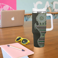 Fijian Masi Tribal Tattoos Art Pattern Tumbler With Handle Green Color Half Style LT03 - Polynesian Pride