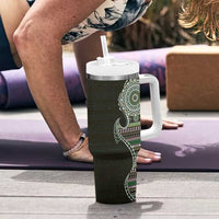 Fijian Masi Tribal Tattoos Art Pattern Tumbler With Handle Green Color Half Style LT03 - Polynesian Pride