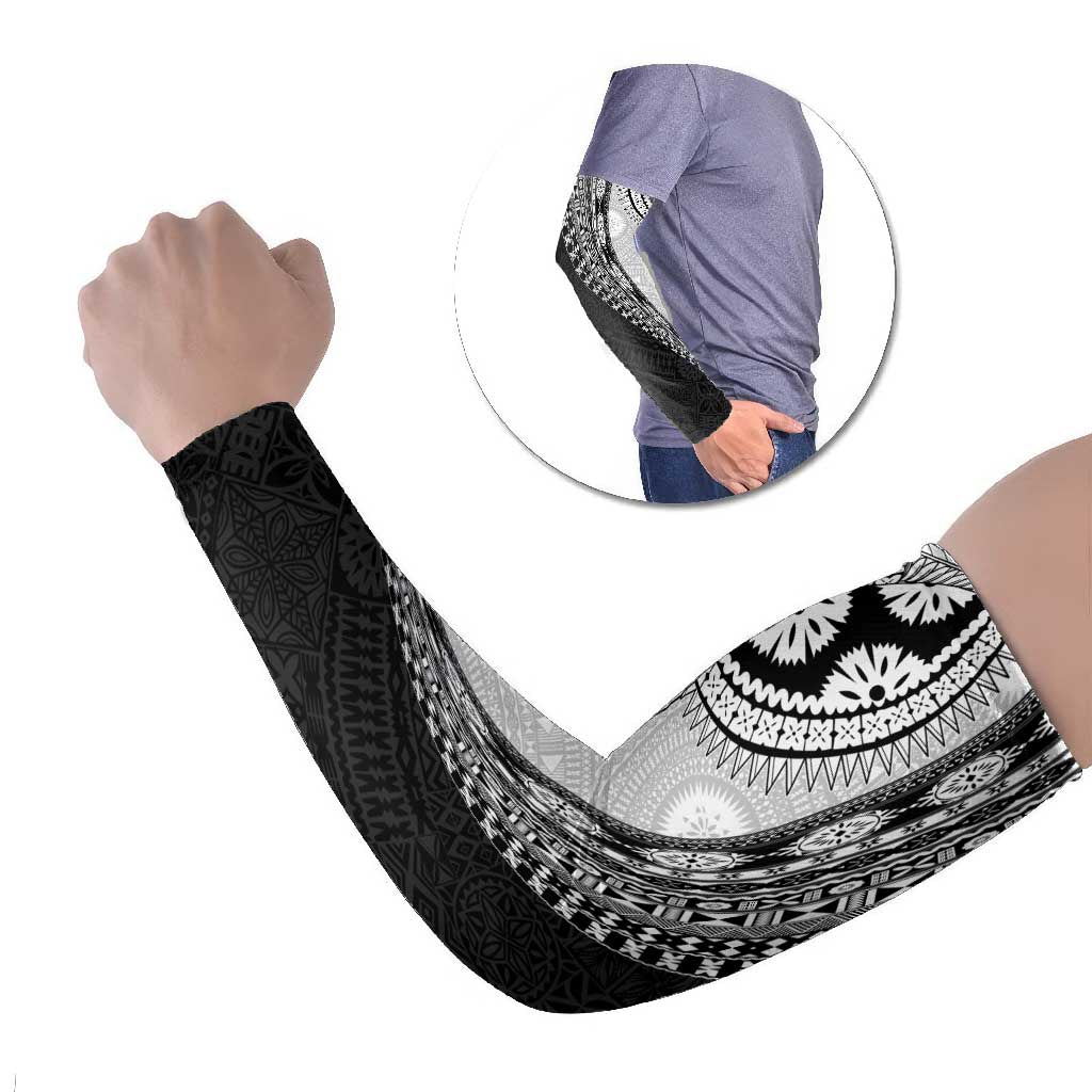 Fijian Masi Tattoos Arm Sleeves with Tapa Tribal Pattern LT03 Set of 2 White - Polynesian Pride
