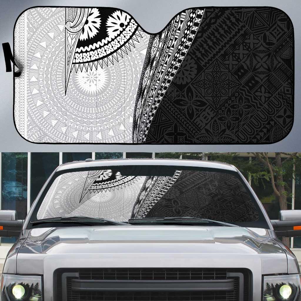 Fijian Masi Tattoos Auto Sun Shade with Tapa Tribal Pattern LT03 White - Polynesian Pride