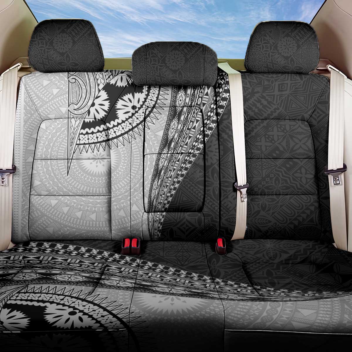 Fijian Masi Tattoos Back Car Seat Cover with Tapa Tribal Pattern LT03 One Size White - Polynesian Pride