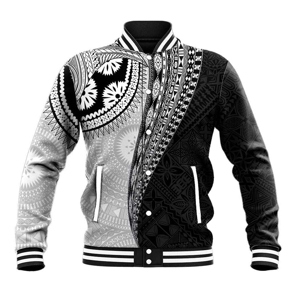 Fijian Masi Tattoos Baseball Jacket with Tapa Tribal Pattern LT03 Unisex White - Polynesian Pride