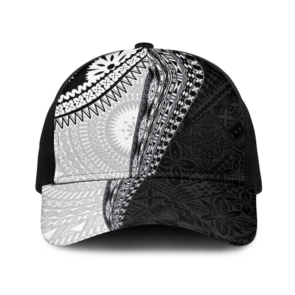 Fijian Masi Tattoos Baseball Net Cap with Tapa Tribal Pattern LT03 One Size Black White - Polynesian Pride