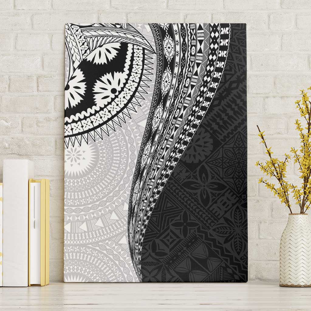 Fijian Masi Tattoos Canvas Wall Art with Tapa Tribal Pattern LT03 Without Frame White - Polynesian Pride