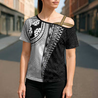 Fijian Masi Tattoos Cross Shoulder Shirt with Tapa Tribal Pattern LT03 - Polynesian Pride