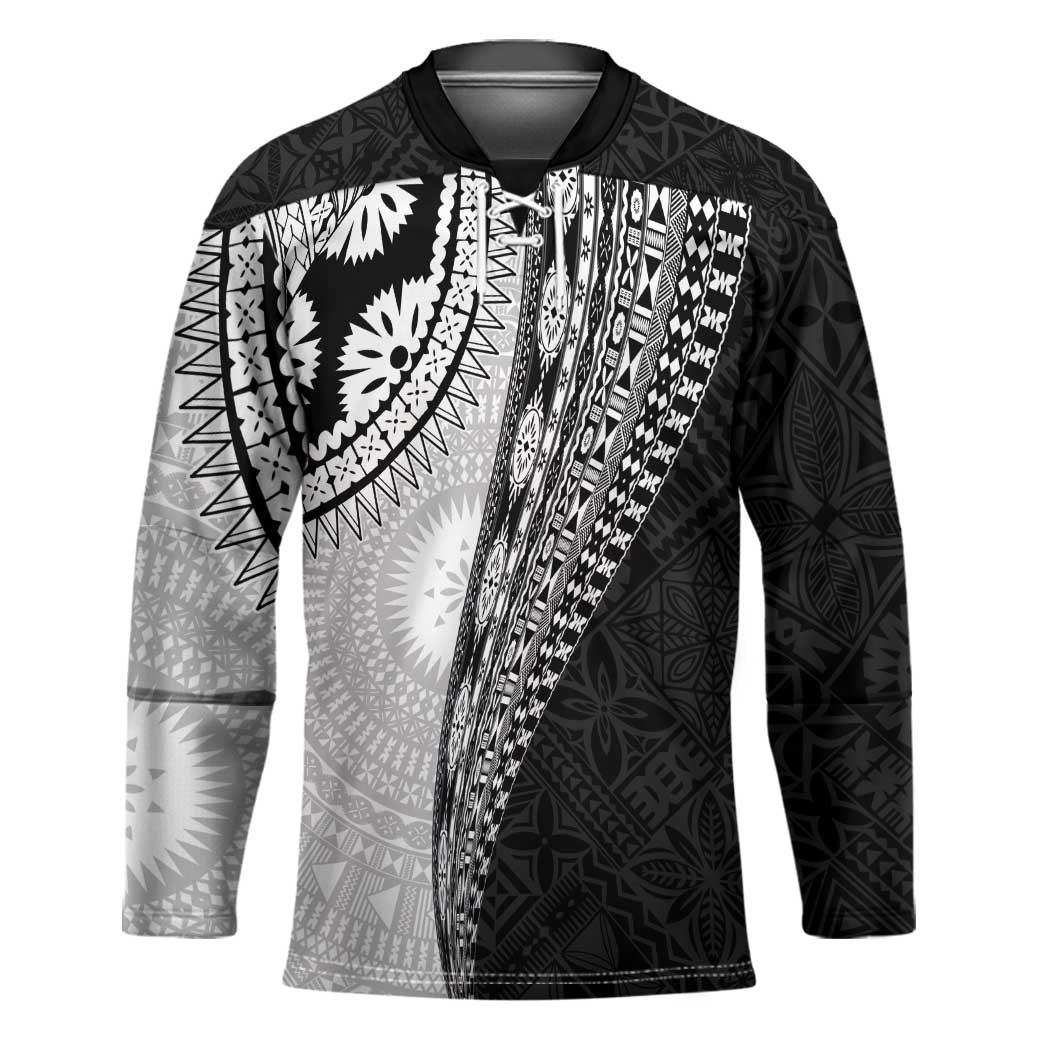 Fijian Masi Tattoos Hockey Jersey with Tapa Tribal Pattern LT03 Unisex White - Polynesian Pride