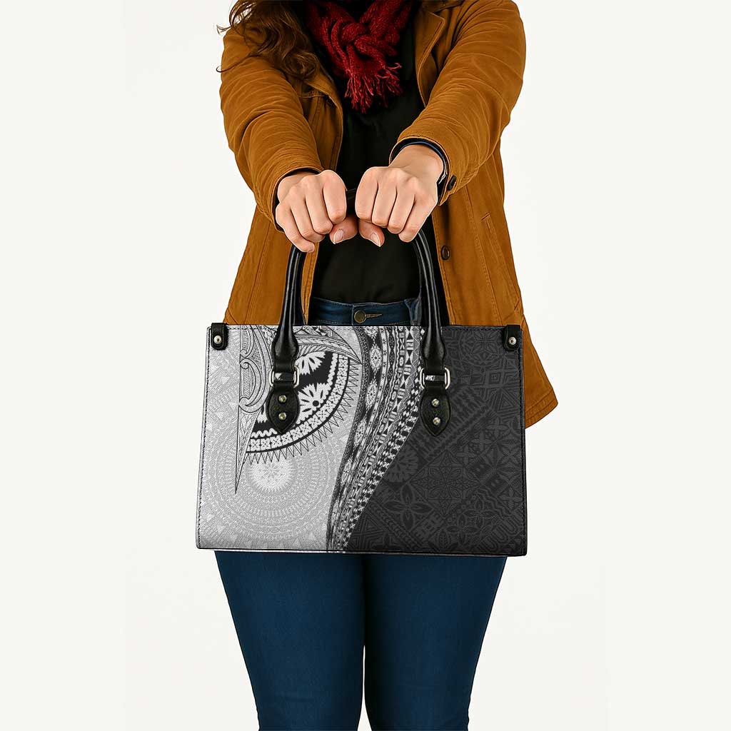 Fijian Masi Tattoos Leather Bag with Tapa Tribal Pattern LT03 White - Polynesian Pride