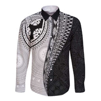Fijian Masi Tattoos Long Sleeve Button Shirt with Tapa Tribal Pattern LT03 Unisex White - Polynesian Pride