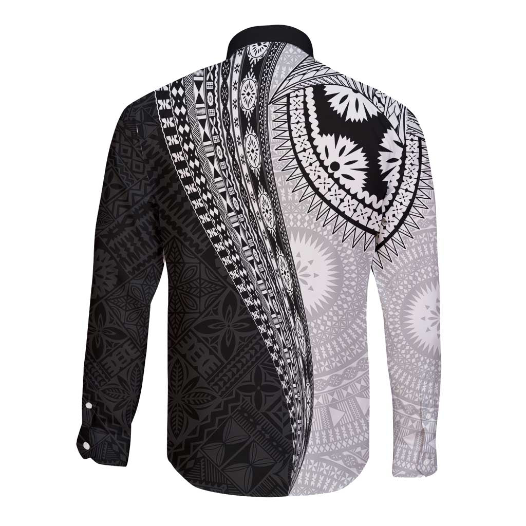 Fijian Masi Tattoos Long Sleeve Button Shirt with Tapa Tribal Pattern LT03 - Polynesian Pride
