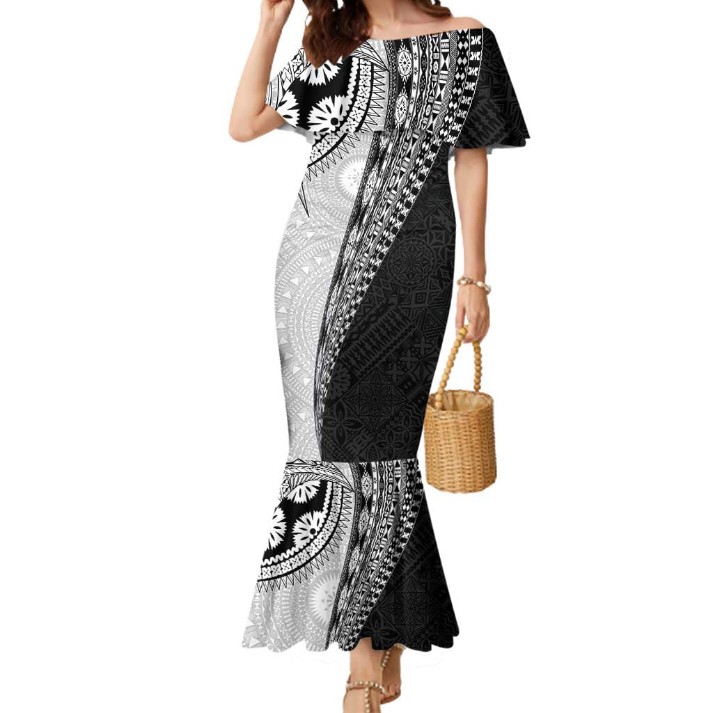 Fijian Masi Tattoos Mermaid Dress with Tapa Tribal Pattern LT03 Women White - Polynesian Pride