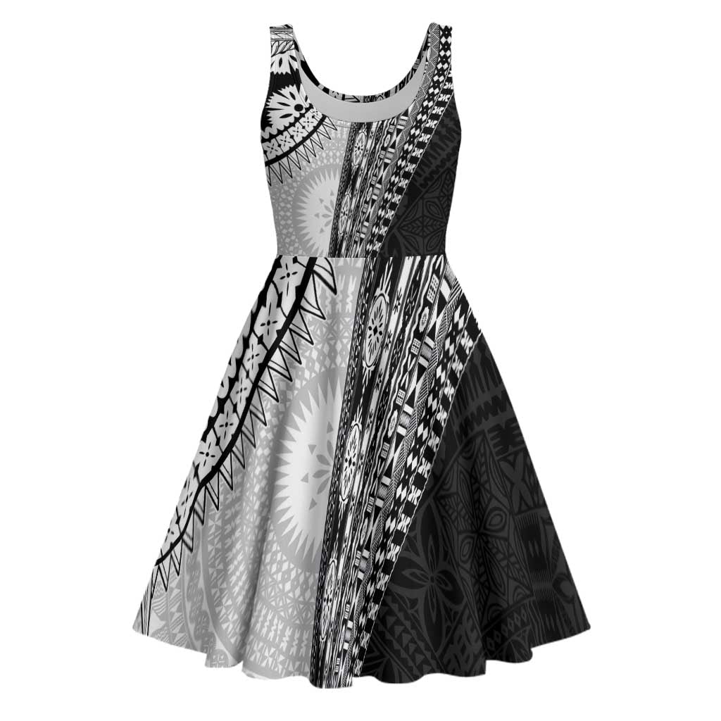 Fijian Masi Tattoos Midi Dress with Tapa Tribal Pattern LT03 White - Polynesian Pride