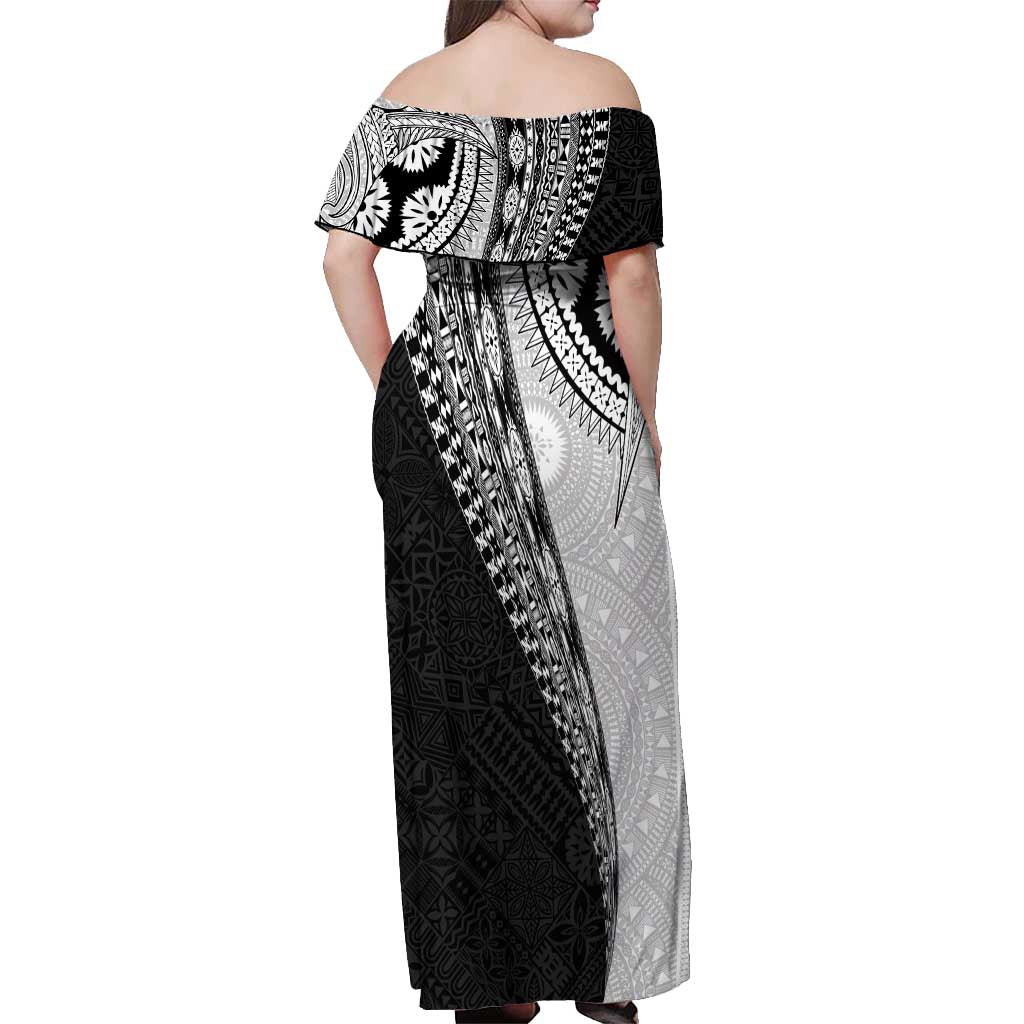 Fijian Masi Tattoos Off Shoulder Maxi Dress with Tapa Tribal Pattern LT03 - Polynesian Pride
