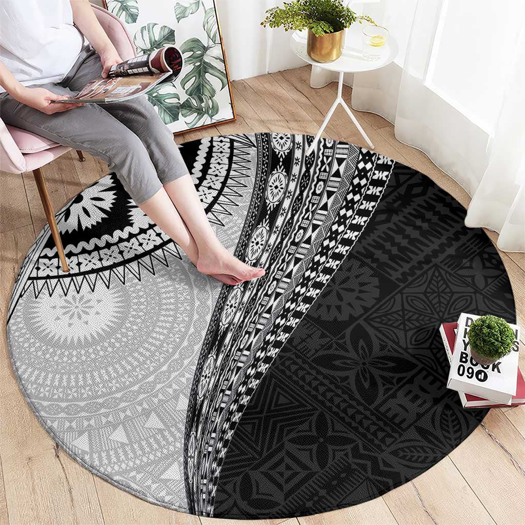 Fijian Masi Tattoos Round Carpet with Tapa Tribal Pattern LT03 - Polynesian Pride