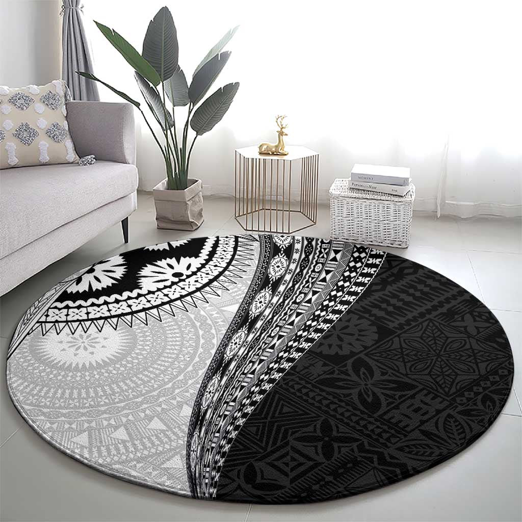Fijian Masi Tattoos Round Carpet with Tapa Tribal Pattern LT03 - Polynesian Pride