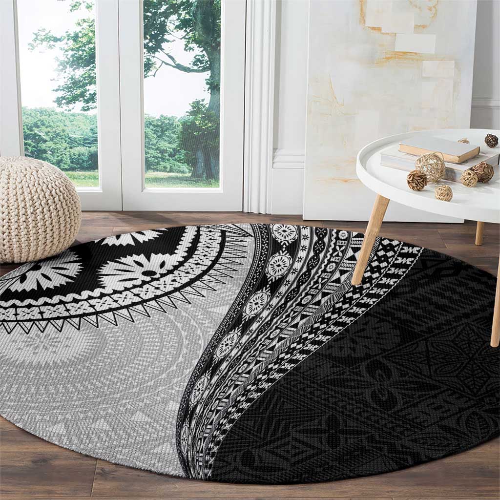 Fijian Masi Tattoos Round Carpet with Tapa Tribal Pattern LT03 - Polynesian Pride