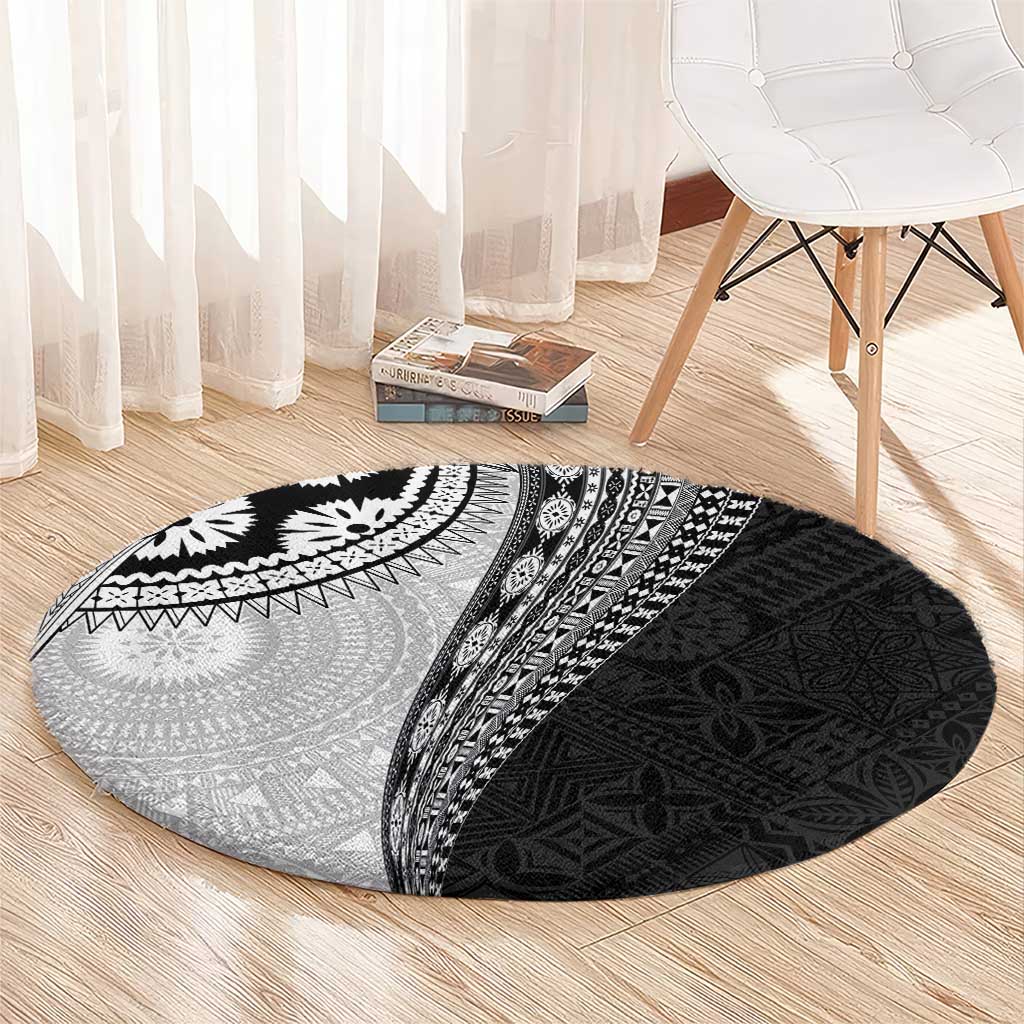 Fijian Masi Tattoos Round Carpet with Tapa Tribal Pattern LT03 - Polynesian Pride