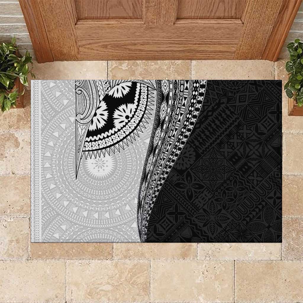 Fijian Masi Tattoos Rubber Doormat with Tapa Tribal Pattern LT03 White - Polynesian Pride