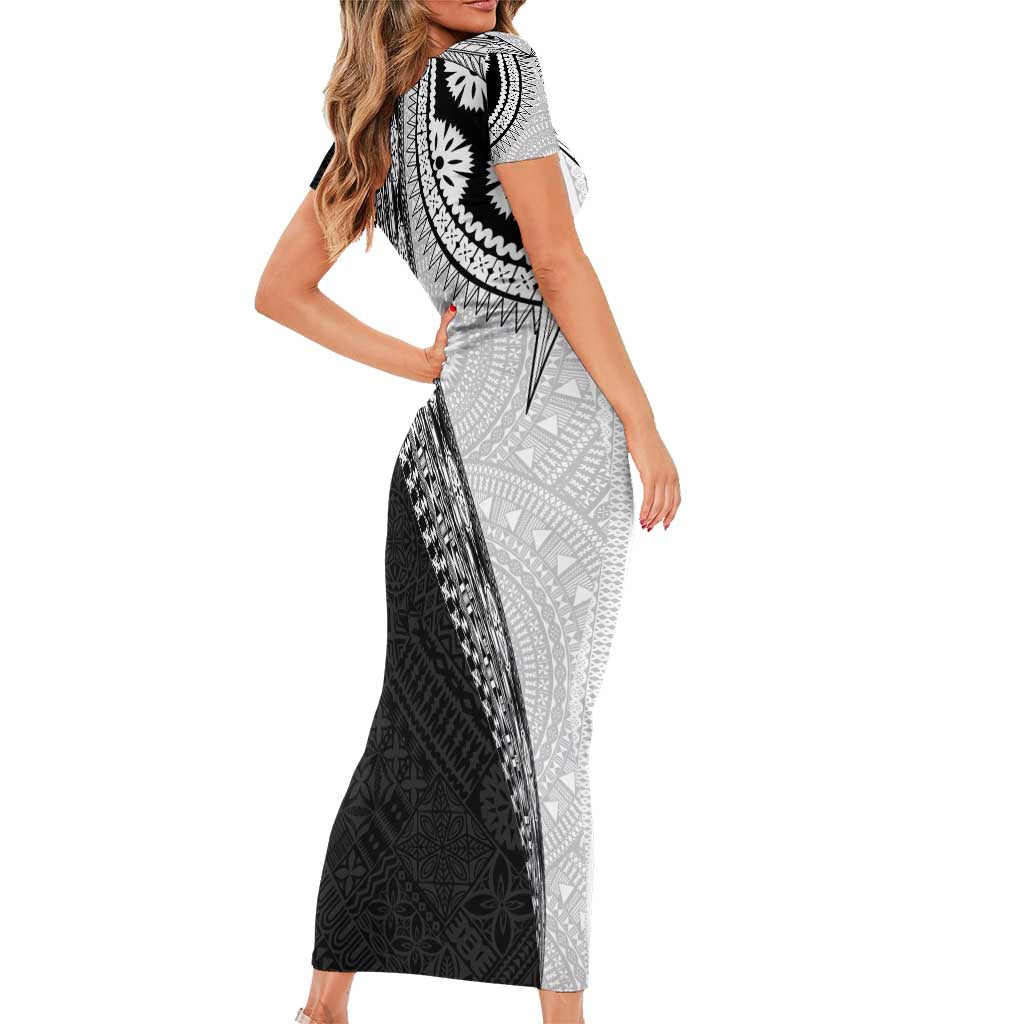 Fijian Masi Tattoos Short Sleeve Bodycon Dress with Tapa Tribal Pattern LT03 - Polynesian Pride