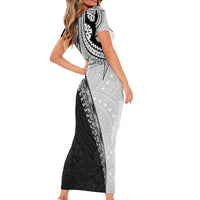 Fijian Masi Tattoos Short Sleeve Bodycon Dress with Tapa Tribal Pattern LT03 - Polynesian Pride