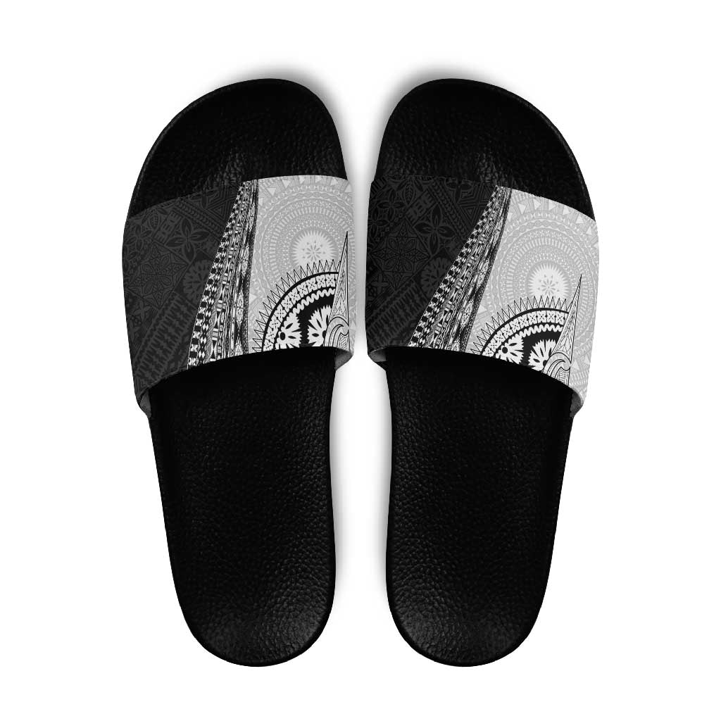 Fijian Masi Tattoos Slide Sandals with Tapa Tribal Pattern LT03 White - Polynesian Pride