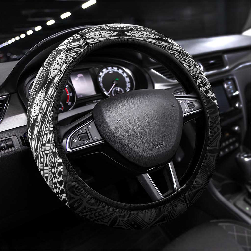 Fijian Masi Tattoos Steering Wheel Cover with Tapa Tribal Pattern LT03 Universal Fit White - Polynesian Pride