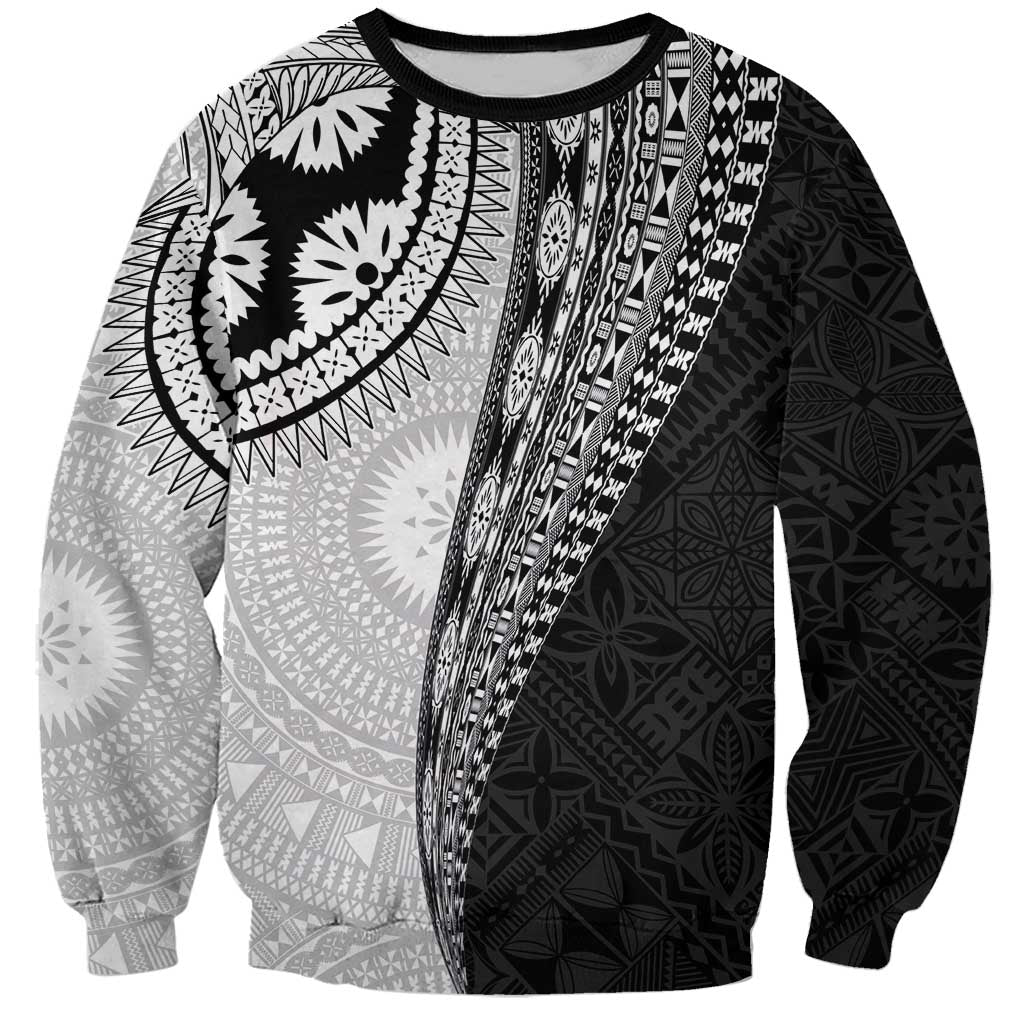 Fijian Masi Tattoos Sweatshirt with Tapa Tribal Pattern LT03 Unisex White - Polynesian Pride