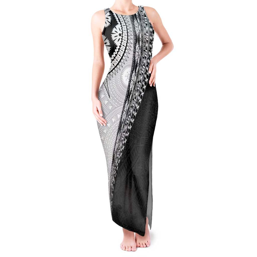 Fijian Masi Tattoos Tank Maxi Dress with Tapa Tribal Pattern LT03 Women White - Polynesian Pride