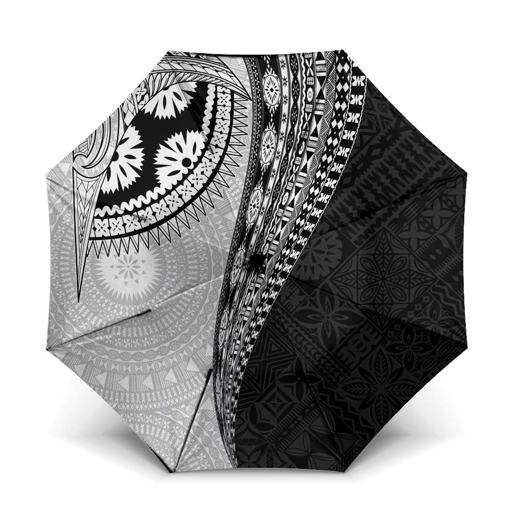 Fijian Masi Tattoos Umbrella with Tapa Tribal Pattern LT03 One Size Folded 11.42 inch Opened Diameter 37.4 inch White - Polynesian Pride