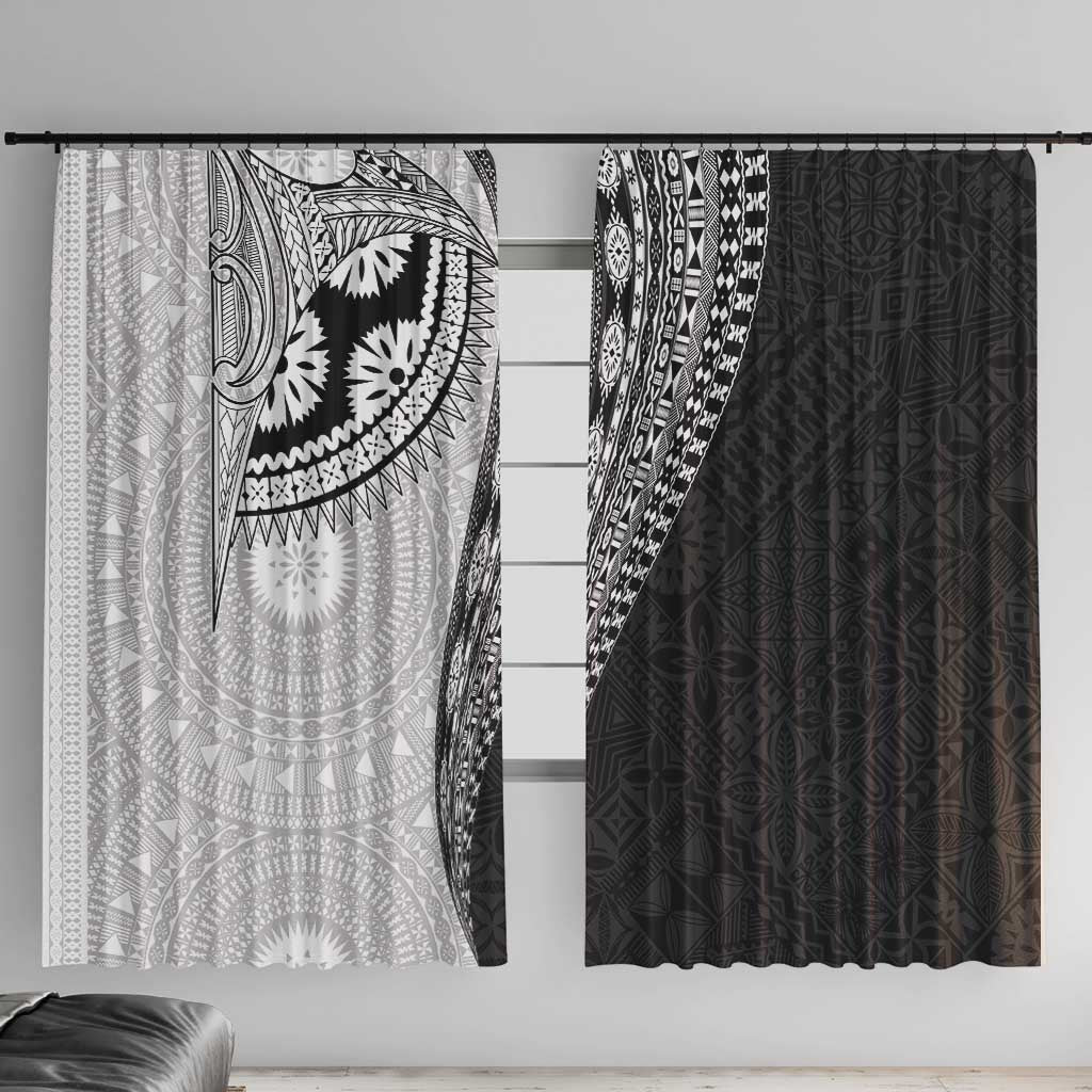 Fijian Masi Tattoos Window Curtain with Tapa Tribal Pattern LT03 With Hooks White - Polynesian Pride