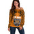 Custom PNG Lae Snax Tigers Rugby Off Shoulder Sweater The Tigers Head and PNG Bird Polynesian Tattoo LT03 Women Orange - Polynesian Pride