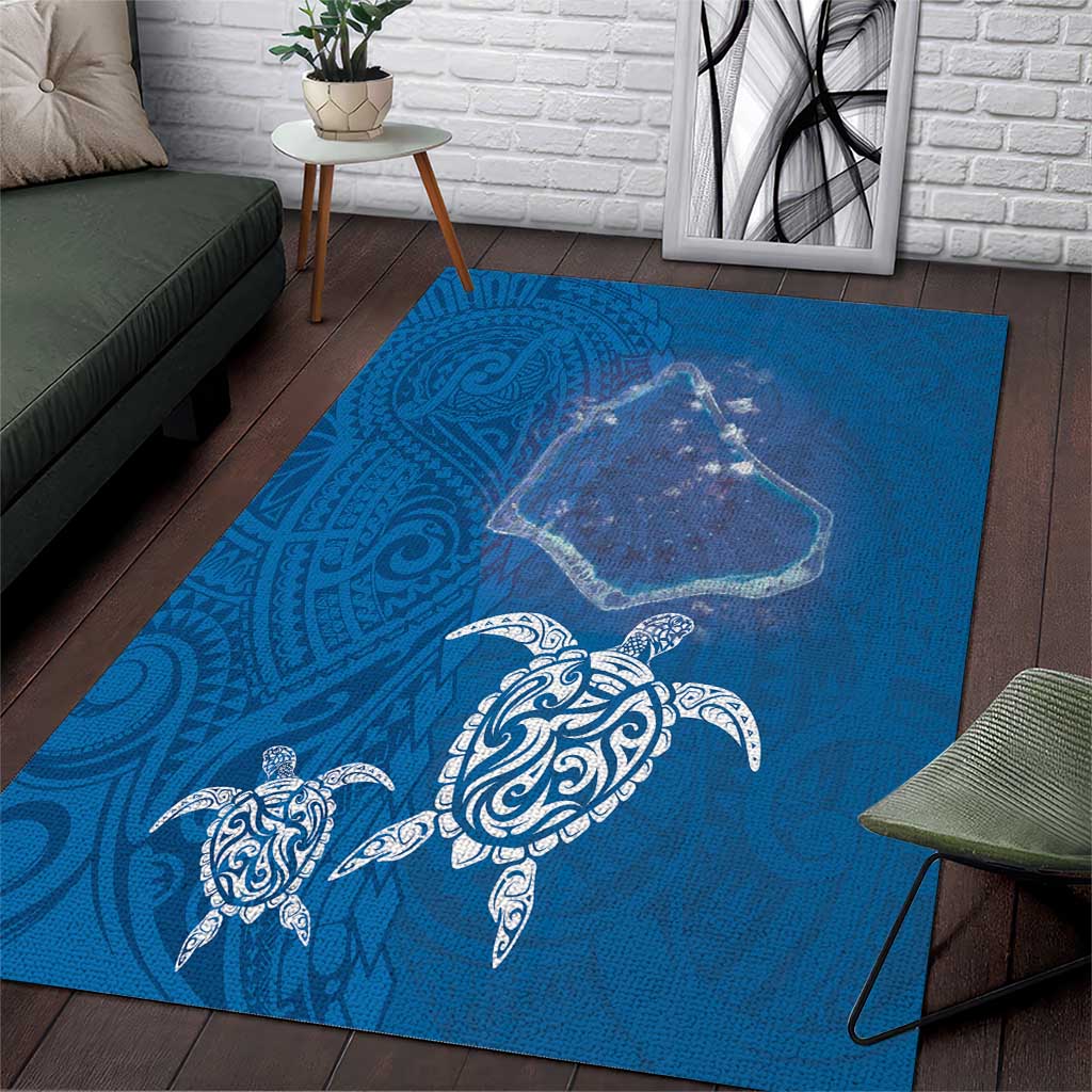 Cook Islands Manihiki Atoll Area Rug Maori Turtle and Polynesian Pattern LT03 Blue - Polynesian Pride