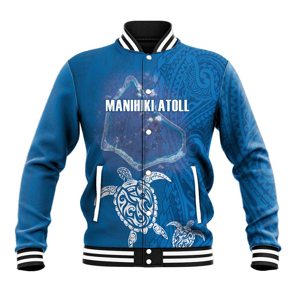 Cook Islands Manihiki Atoll Baseball Jacket Maori Turtle and Polynesian Pattern LT03 Unisex Blue - Polynesian Pride