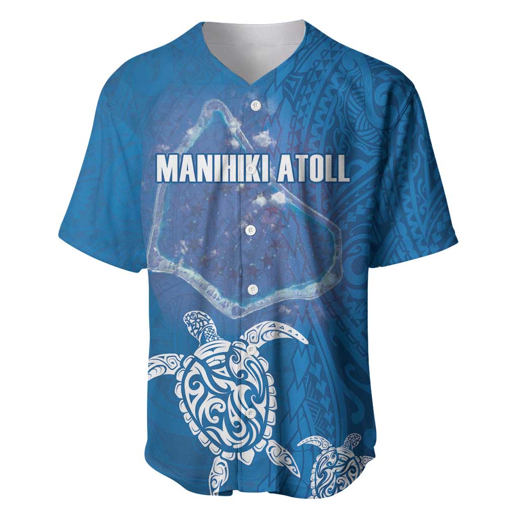 Cook Islands Manihiki Atoll Baseball Jersey Maori Turtle and Polynesian Pattern LT03 Blue - Polynesian Pride