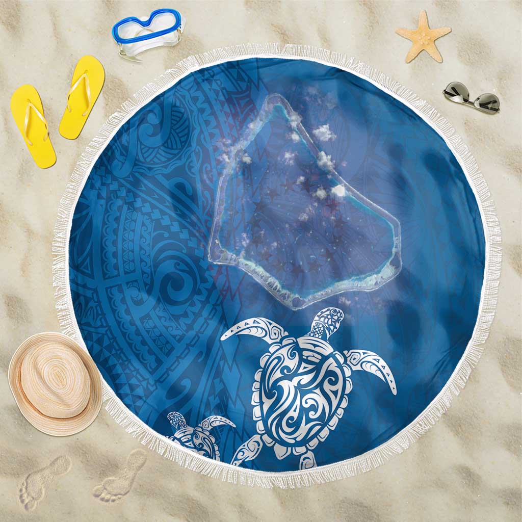 Cook Islands Manihiki Atoll Beach Blanket Maori Turtle and Polynesian Pattern LT03 One Size 150cm Blue - Polynesian Pride