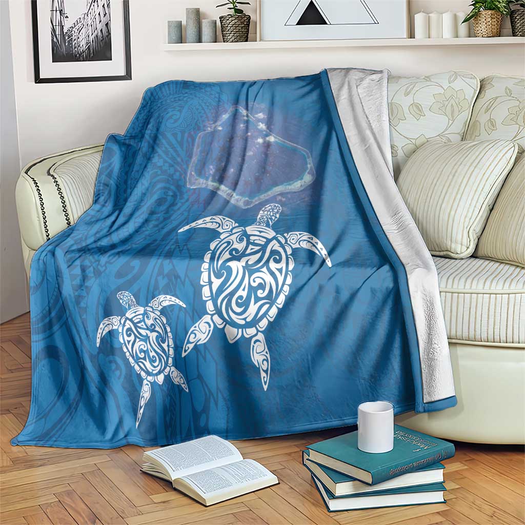 Cook Islands Manihiki Atoll Blanket Maori Turtle and Polynesian Pattern LT03 Blue - Polynesian Pride
