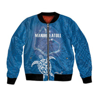 Cook Islands Manihiki Atoll Bomber Jacket Maori Turtle and Polynesian Pattern LT03 Unisex Blue - Polynesian Pride