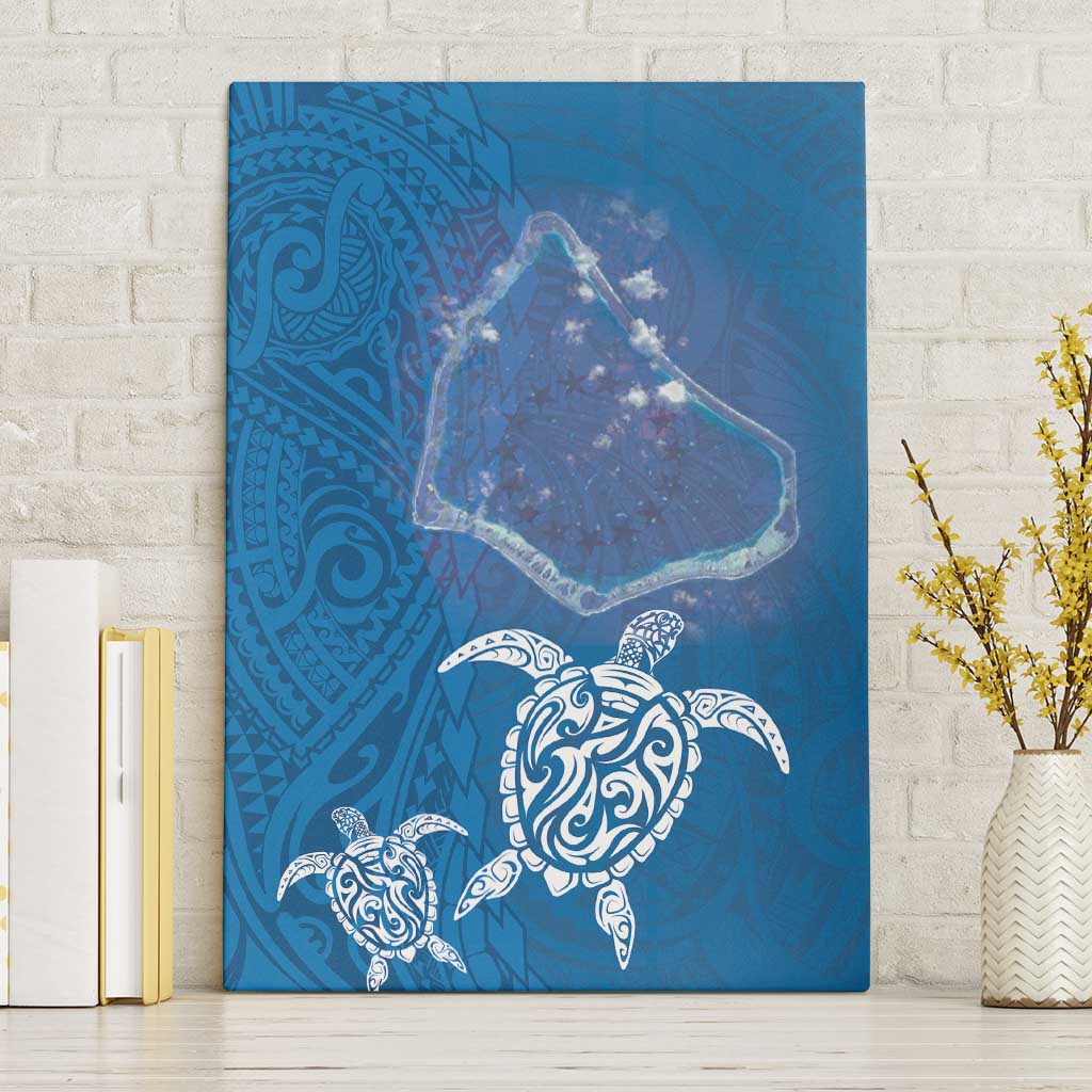 Cook Islands Manihiki Atoll Canvas Wall Art Maori Turtle and Polynesian Pattern LT03 Without Frame Blue - Polynesian Pride