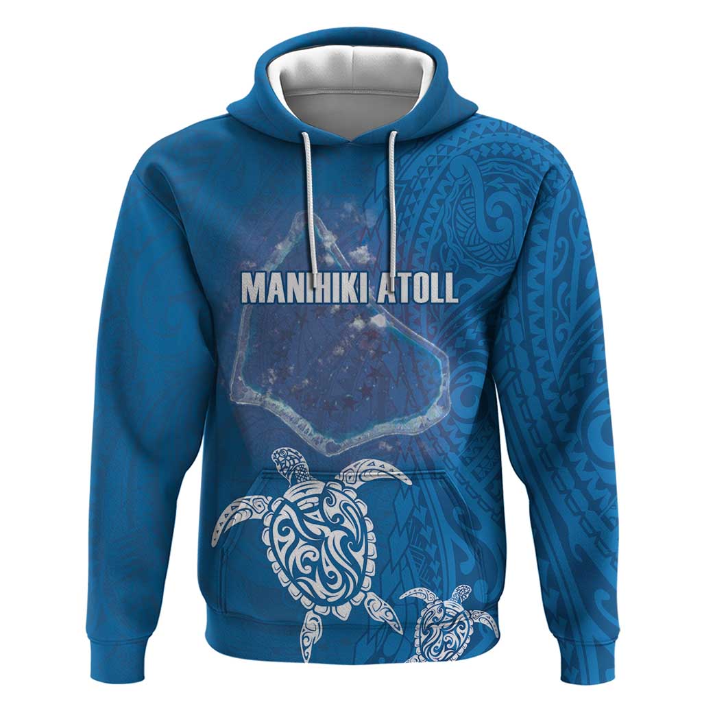 Cook Islands Manihiki Atoll Hoodie Maori Turtle and Polynesian Pattern LT03 Pullover Hoodie Blue - Polynesian Pride