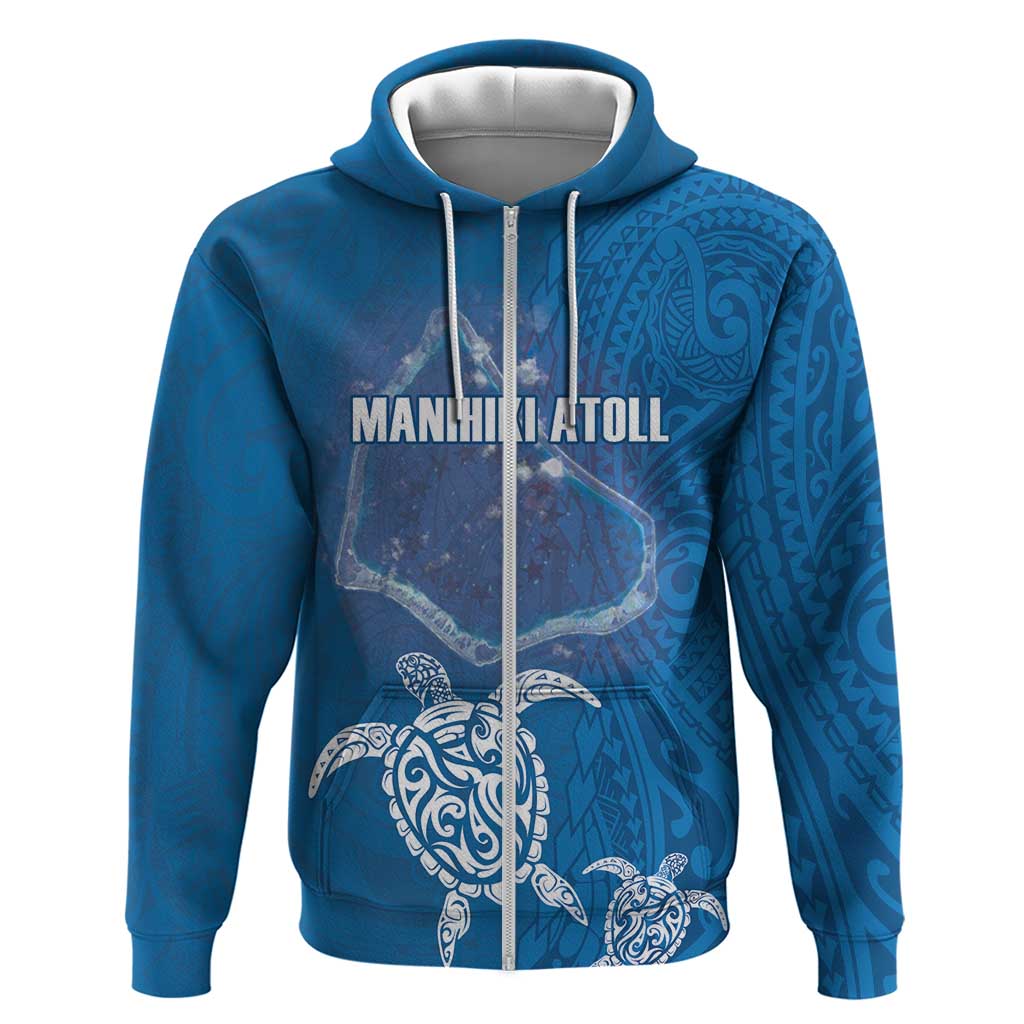 Cook Islands Manihiki Atoll Hoodie Maori Turtle and Polynesian Pattern LT03 Zip Hoodie Blue - Polynesian Pride